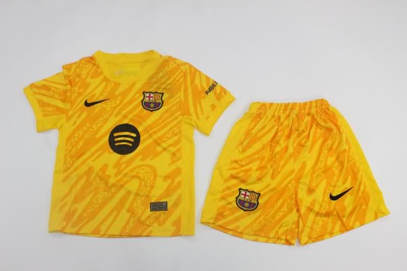 24/25 Barcelona Goalkeeper Yellow Kids Soccer Jersey And Shorts