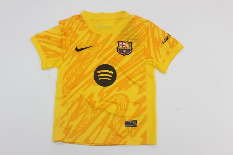 24/25 Barcelona Goalkeeper Yellow Kids Soccer Jersey And Shorts