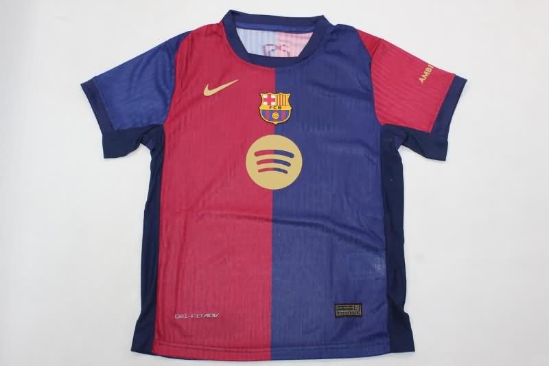 24/25 Barcelona Home Kids Soccer Jersey And Shorts Sponsor