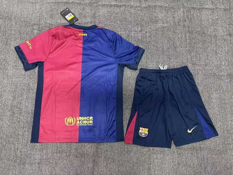 24/25 Barcelona Home Kids Soccer Jersey And Shorts Sponsor 04