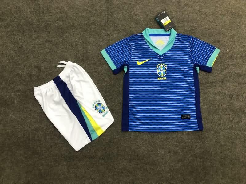 2024 Brazil Copa America Away Kids Soccer Jersey And Shorts