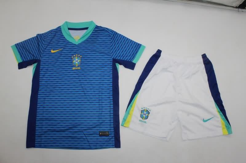 2024 Brazil Copa America Away Kids Soccer Jersey And Shorts