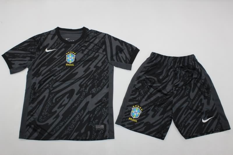 2024 Brazil Copa America Goalkeeper Grey Kids Soccer Jersey And Shorts