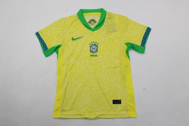 2024 Brazil Copa America Home Kids Soccer Jersey And Shorts