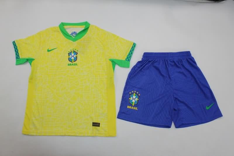 2024 Brazil Copa America Home Kids Soccer Jersey And Shorts (Player)