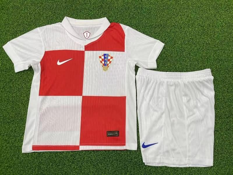 2024 Croatia Home Kids Soccer Jersey And Shorts (Player)