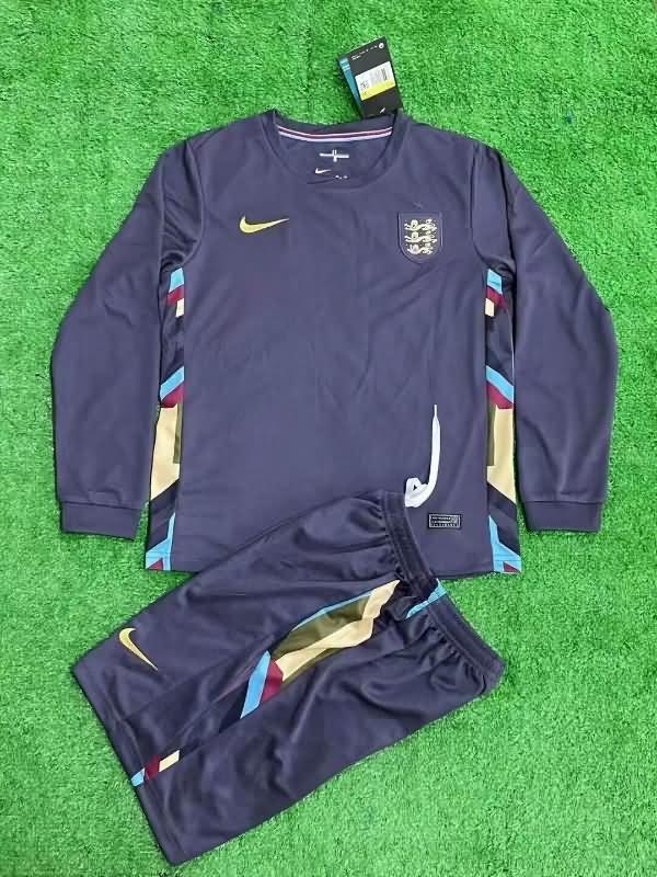 2024 England Away Long Sleeve Kids Soccer Jersey And Shorts
