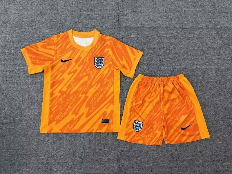 2024 England Goalkeeper Orange Kids Soccer Jersey And Shorts