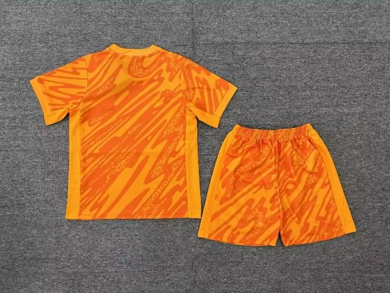 2024 England Goalkeeper Orange Kids Soccer Jersey And Shorts