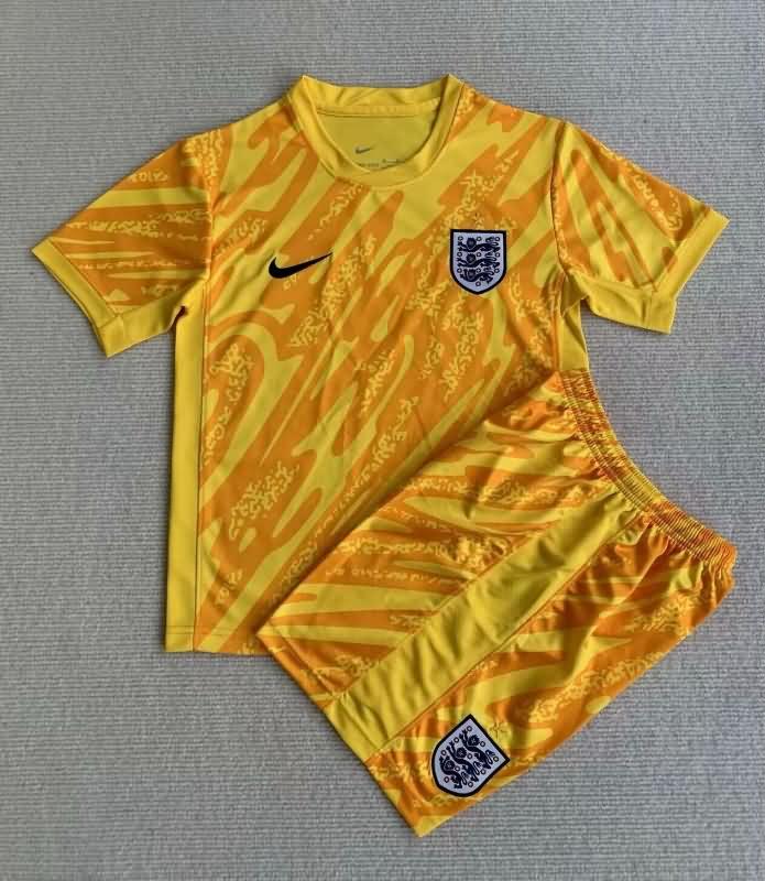 2024 England Goalkeeper Yellow Kids Soccer Jersey And Shorts