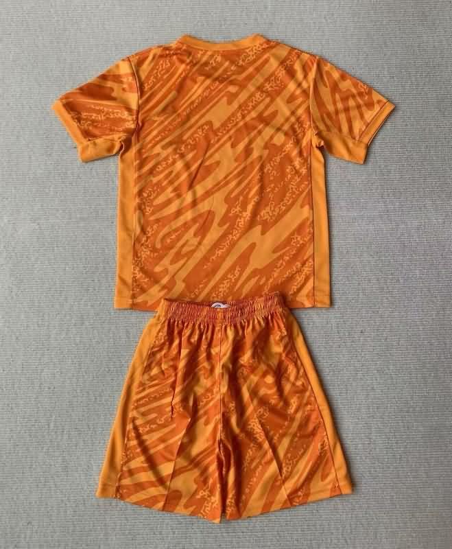 2024 France Goalkeeper Orange Kids Soccer Jersey And Shorts