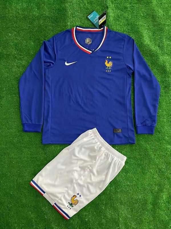 2024 France Home Long Sleeve Kids Soccer Jersey And Shorts