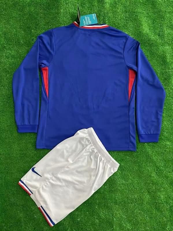 2024 France Home Long Sleeve Kids Soccer Jersey And Shorts