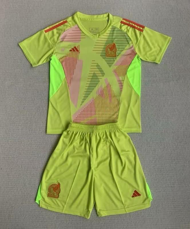 2024 Mexico Copa America Goalkeeper Yellow Kids Soccer Jersey And Shorts