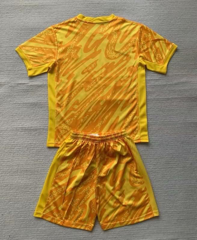 2024 Netherlands Goalkeeper Yellow Kids Soccer Jersey And Shorts