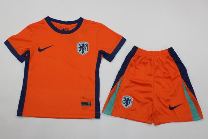 2024 Netherlands Home Kids Soccer Jersey And Shorts