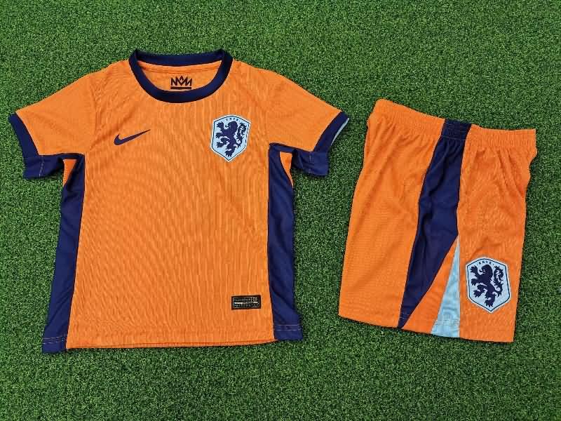 2024 Netherlands Home Kids Soccer Jersey And Shorts (Player)