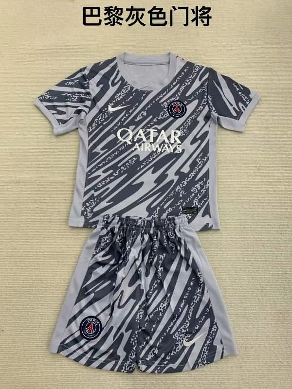 24/25 Paris St Germain Goalkeeper Grey Kids Soccer Jersey And Shorts