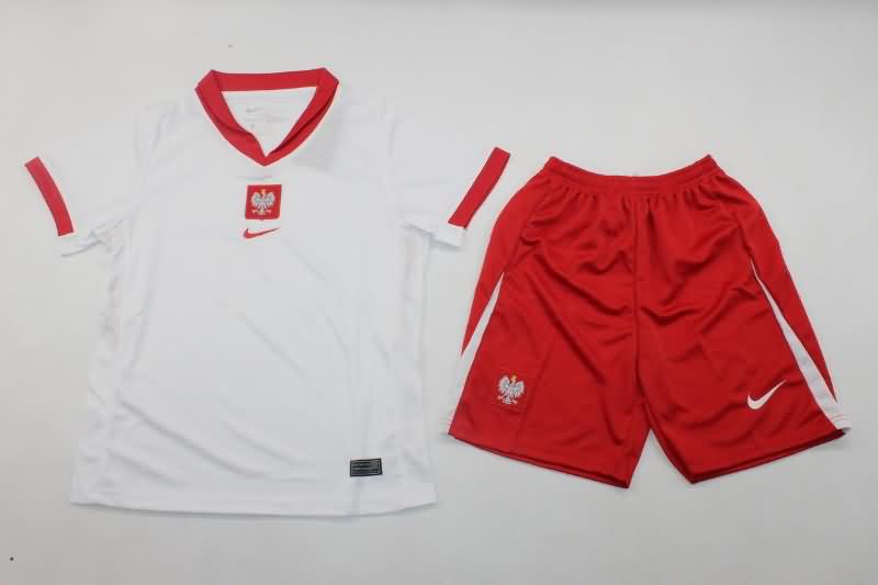 2024 Poland Home Kids Soccer Jersey And Shorts