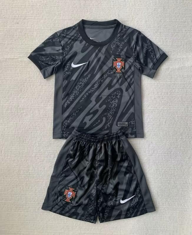 2024 Portugal Goalkeeper Black Kids Soccer Jersey And Shorts