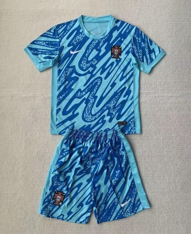 2024 Portugal Goalkeeper Blue Kids Soccer Jersey And Shorts