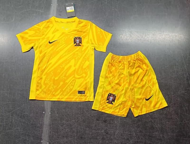 2024 Portugal Goalkeeper Yellow Kids Soccer Jersey And Shorts