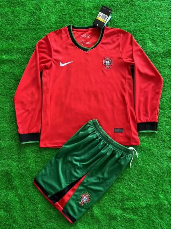 2024 Portugal Home Long Sleeve Kids Soccer Jersey And Shorts