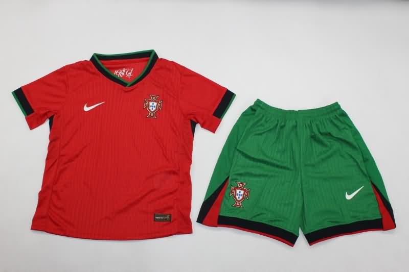2024 Portugal Home Kids Soccer Jersey And Shorts (Player)