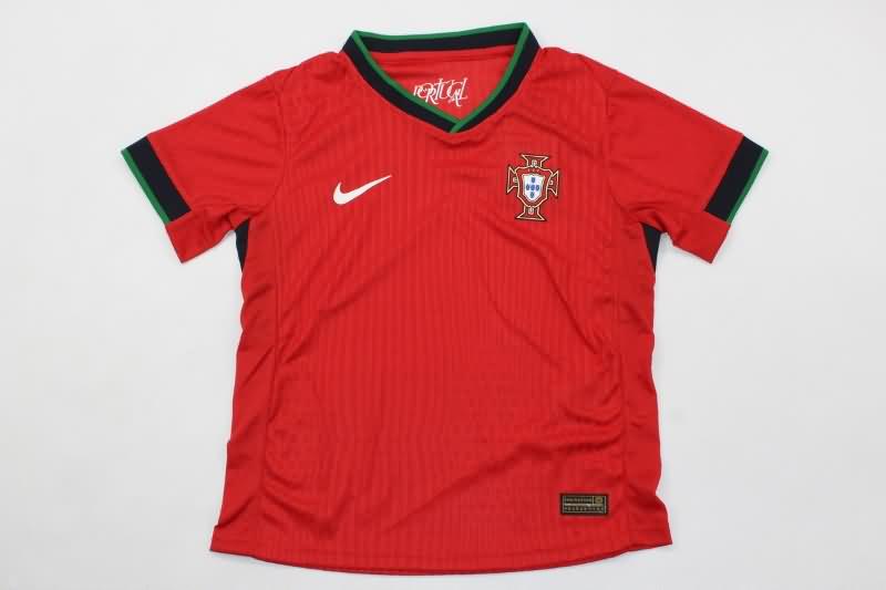 2024 Portugal Home Kids Soccer Jersey And Shorts (Player)