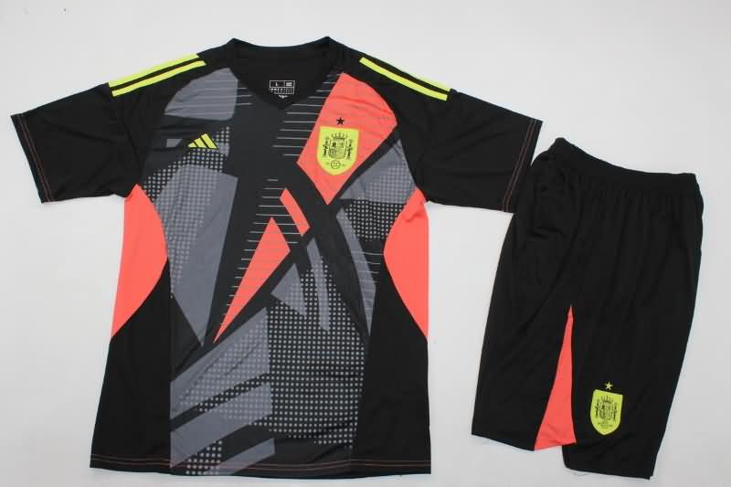 2024 Spain Goalkeeper Black Kids Soccer Jersey And Shorts