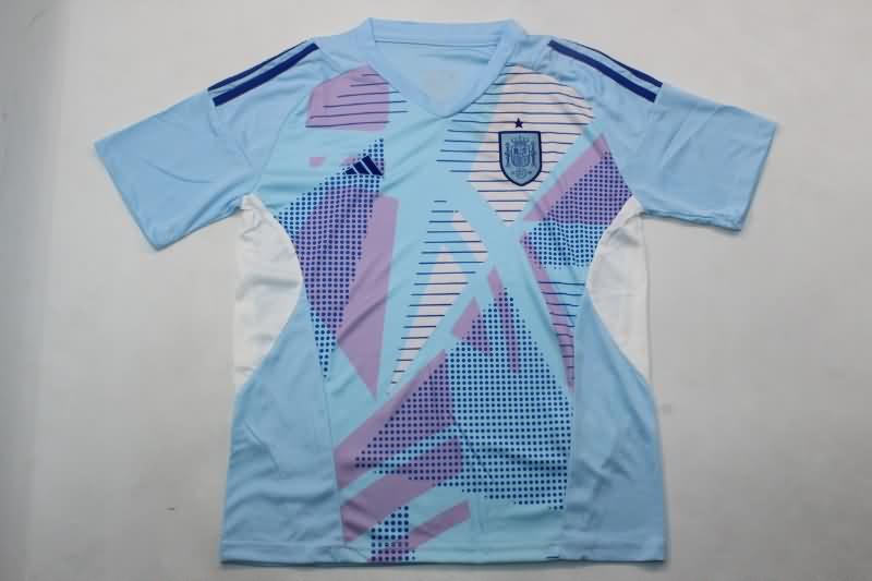 2024 Spain Goalkeeper Blue Kids Soccer Jersey And Shorts