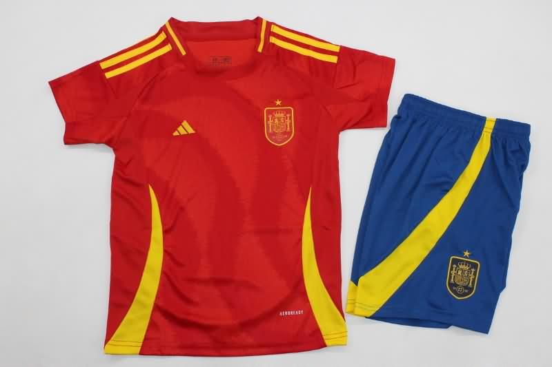 2024 Spain Home Kids Soccer Jersey And Shorts