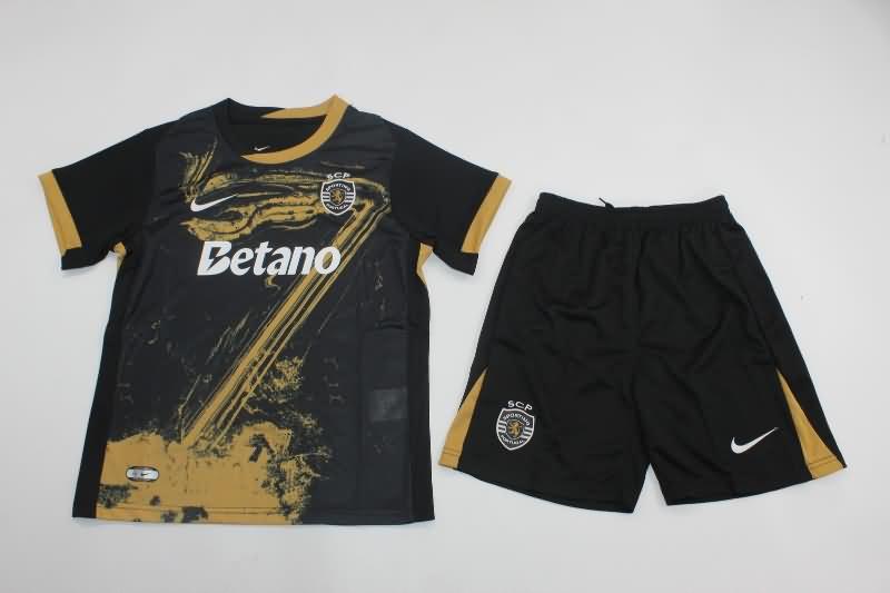 24/25 Sporting Lisbon Black Kids Soccer Jersey And Shorts