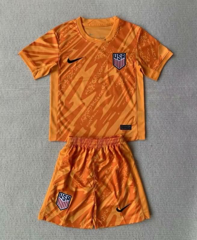 2024 USA Copa America Goalkeeper Orange Kids Soccer Jersey And Shorts