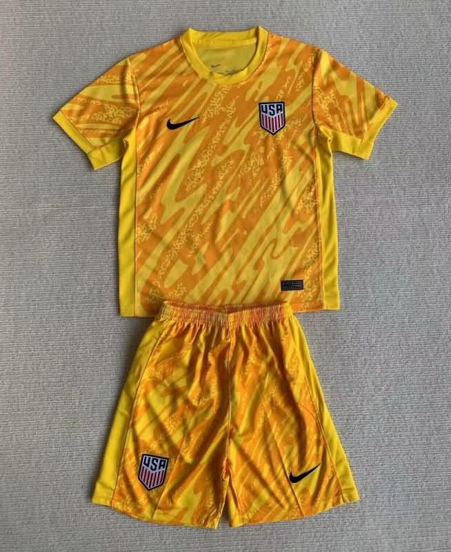 2024 USA Copa America Goalkeeper Yellow Kids Soccer Jersey And Shorts