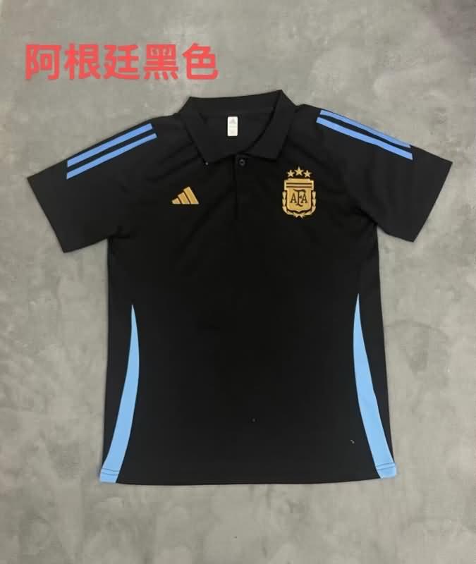 Thailand Quality(AAA) 2024 Argentina Black Polo Soccer T-Shirt