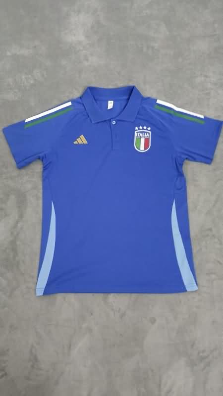 Thailand Quality(AAA) 2024 Italy Blue Polo Soccer T-Shirt
