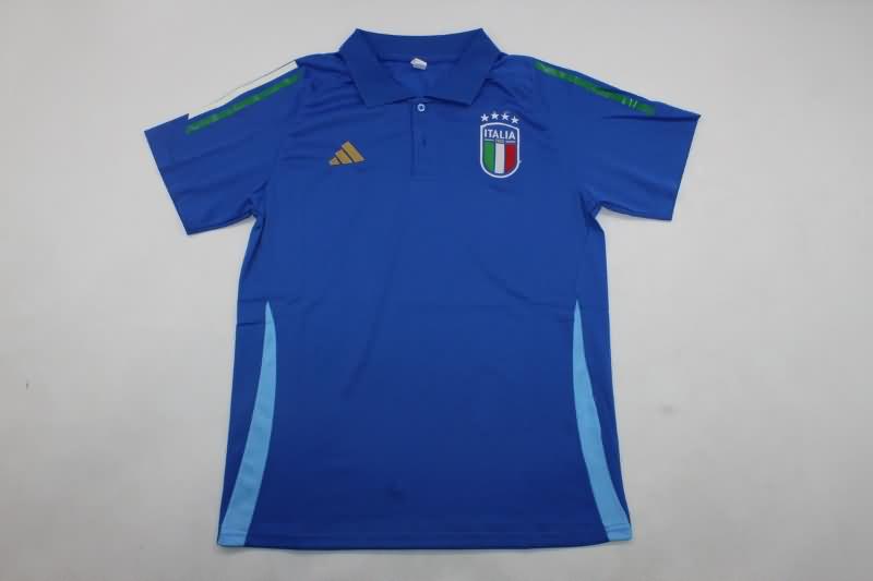 Thailand Quality(AAA) 2024 Italy Blue Polo Soccer T-Shirt