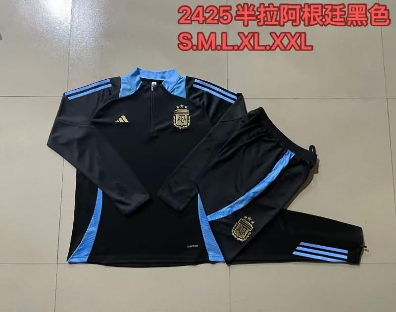 Thailand Quality(AAA) 2024 Argentina Black Soccer Tracksuit