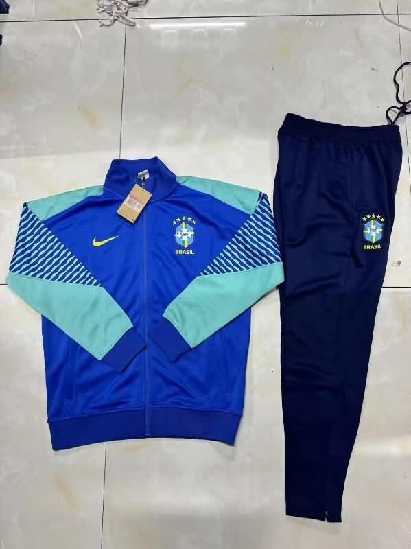 Thailand Quality(AAA) 2024 Brazil Blue Soccer Tracksuit 03