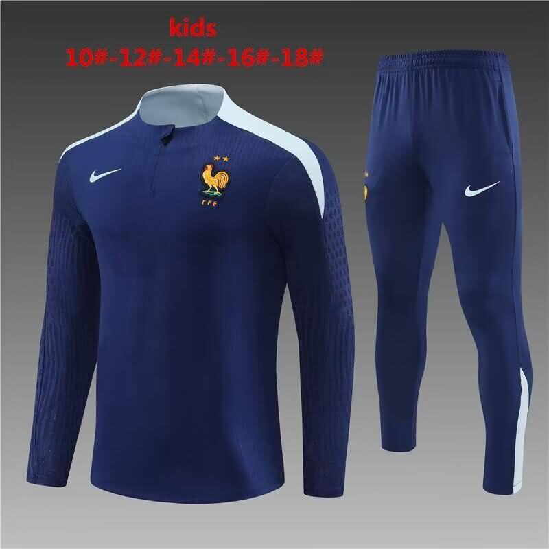Kids - Thailand Quality(AAA) 2024 France Dark Blue Soccer Tracksuit