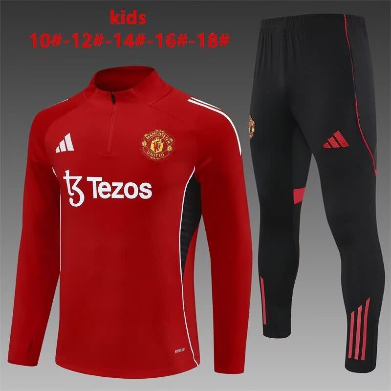 Kids - Thailand Quality(AAA) 24/25 Manchester United Red Soccer Tracksuit 05