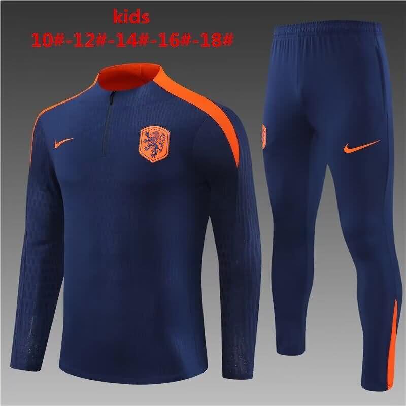 Kids - Thailand Quality(AAA) 2024 Netherlands Dark Blue Soccer Tracksuit