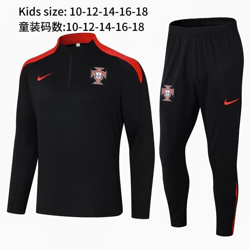 Kids - Thailand Quality(AAA) 2024 Portugal Black Soccer Tracksuit
