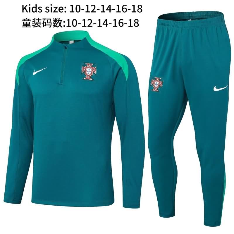 Kids - Thailand Quality(AAA) 2024 Portugal Green Soccer Tracksuit