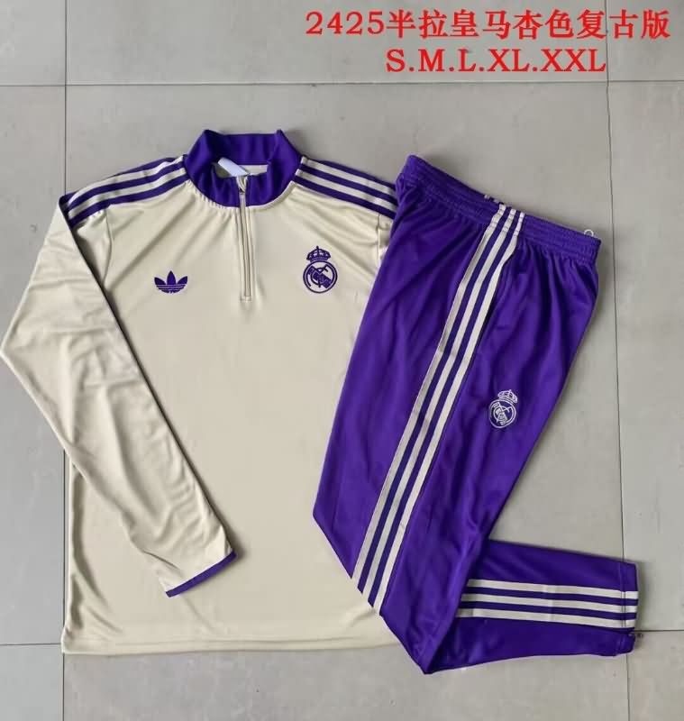 Thailand Quality(AAA) 24/25 Real Madrid Cream Soccer Tracksuit