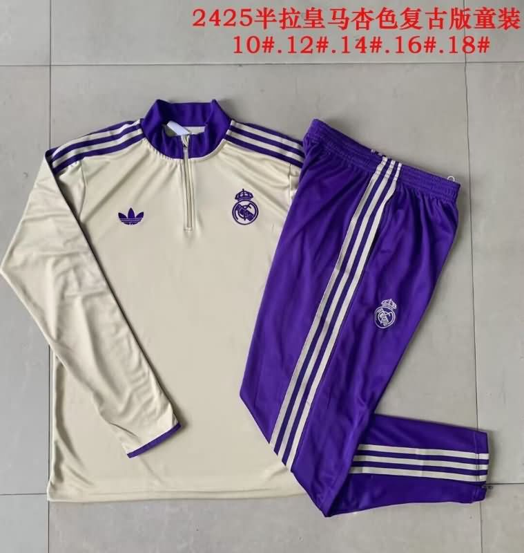 Kids - Thailand Quality(AAA) 24/25 Real Madrid Cream Soccer Tracksuit
