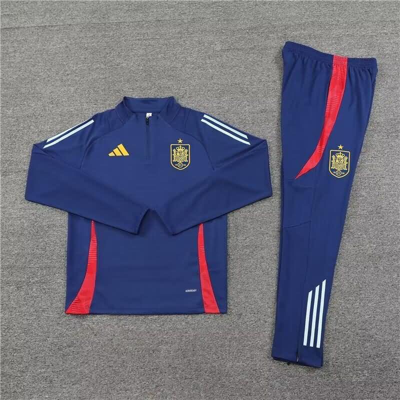 Thailand Quality(AAA) 2024 Spain Dark Blue Soccer Tracksuit 02