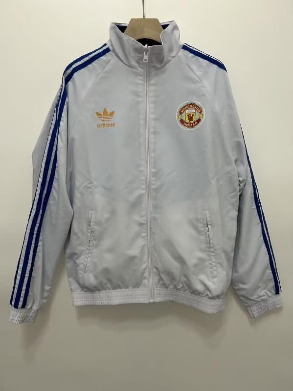 Thailand Quality(AAA) 24/25 Manchester United Blue Grey Reversible Soccer Windbreaker