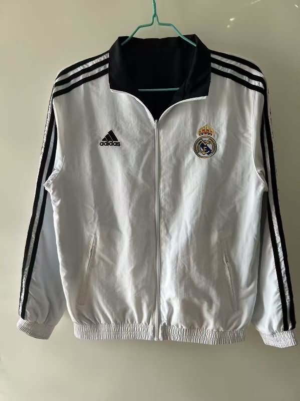 Thailand Quality(AAA) 24/25 Real Madrid Black White Reversible Soccer Windbreaker